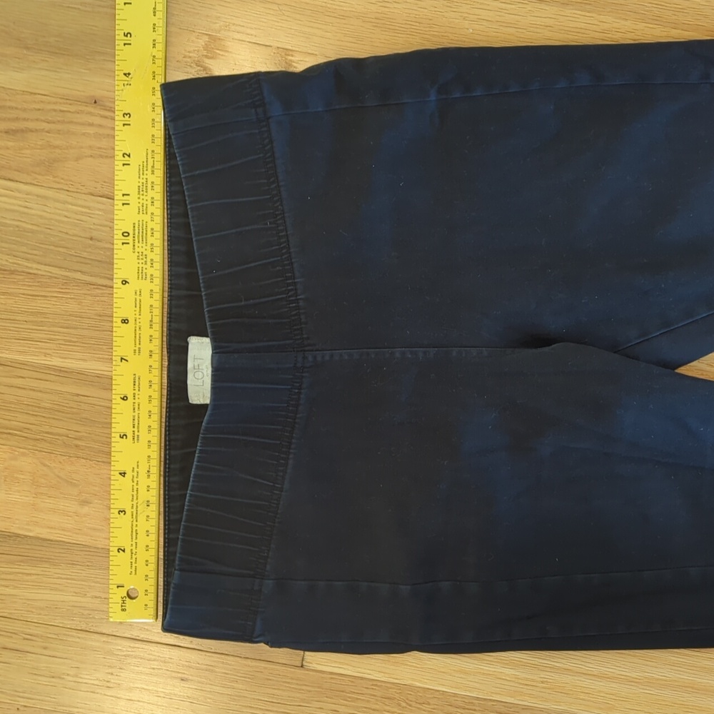 Ann Taylor Cotton Twill Elastic Waistband Cigarette Pants Black Slim Leg Natural - Picture 2 of 6